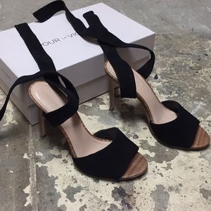 Pour la Victoire Black Suede Wrap Heels 7 1/2